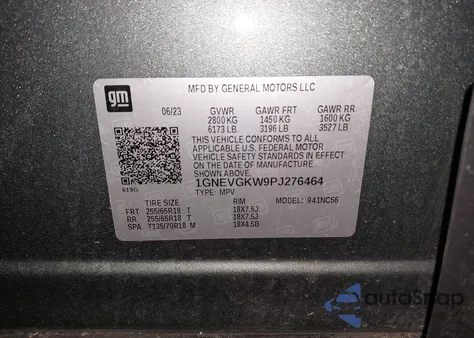 2023 Chevrolet Traverse Awd Lt Cloth from USA, damaged, VIN 1GNEVGKW9PJ276464
